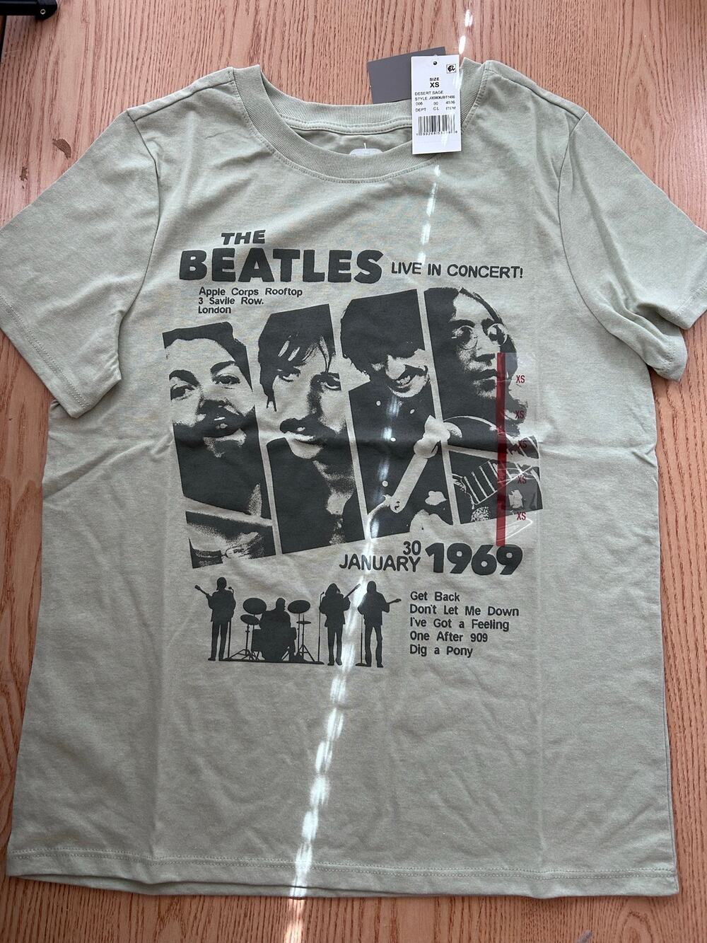 New Unisex Apple Corps The Beatles T-shirt Cotton Faded Lt Green Size Xs Small